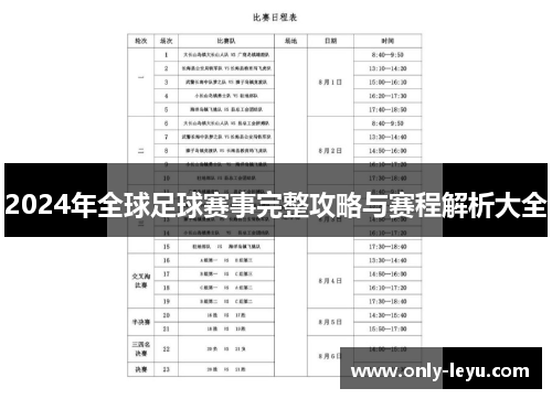 2024年全球足球赛事完整攻略与赛程解析大全